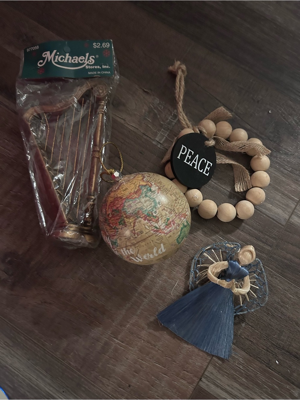 Free w purchase Christmas ornaments harp angel wreath globe